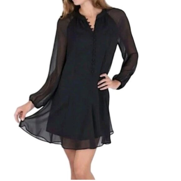 Joie Limited Edition Balloon Sleeve Lined Sheer Overlay Dress In Black Small NWT - Picture 1 of 11
